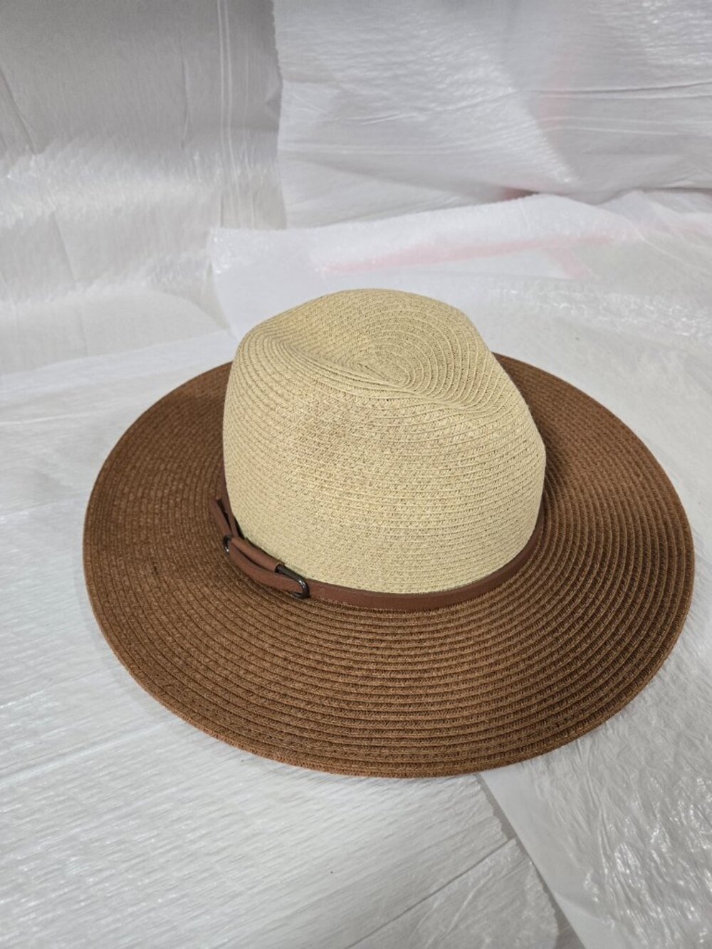 DPC Two Tone Wide Brim Sun Hat Camel Cream Packable One Size Resort Beach - Picture 2 of 7